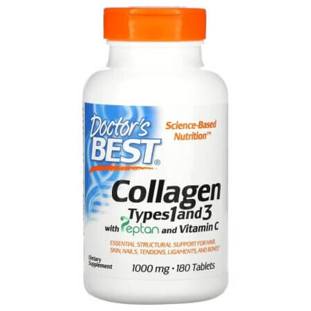 Коллаген типа 1 и 3 с Peptan и витамином C, Doctor's Best, 1000 мг, 180 таблеток
Коллаген типа 1 и 3 с Peptan и витамином C, Doctor's Best, 1000 мг, 180 таблеток