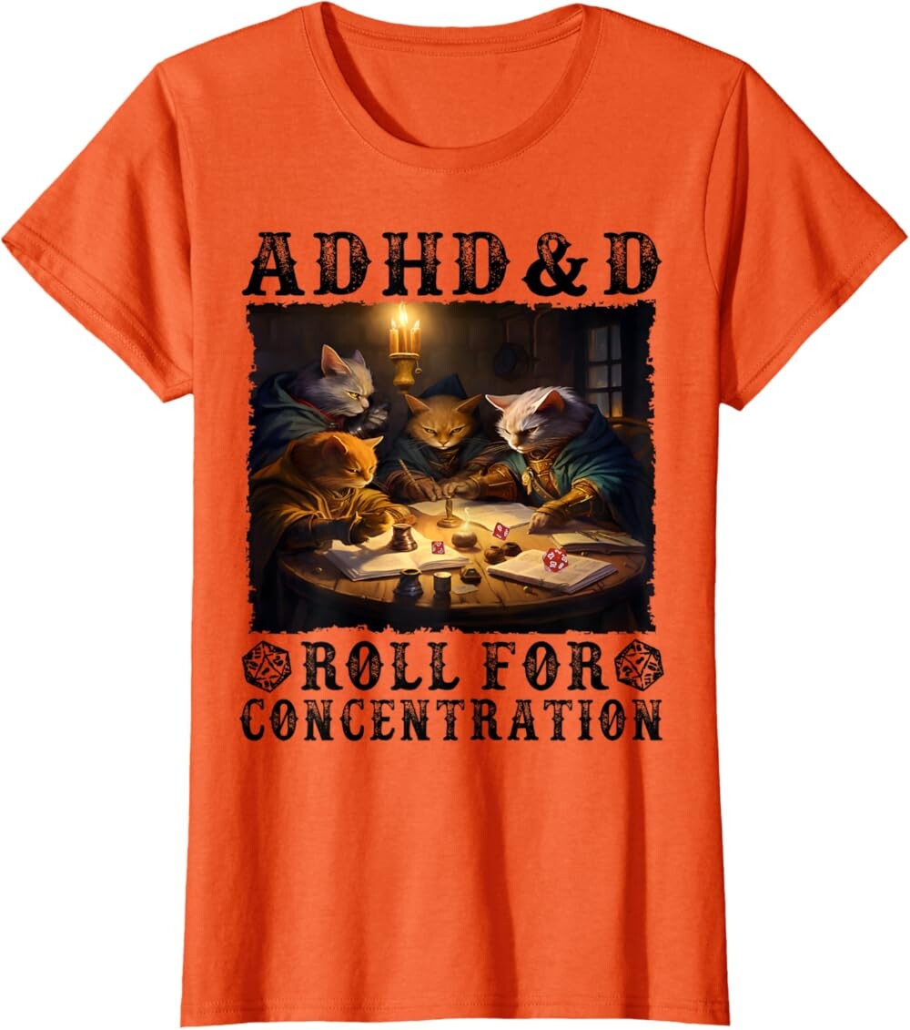 Женская футболка Funny Tees Gamer RPG Apparel Cats RPG Gamer Roll For Concentration, оранжевый
Женская футболка Funny Tees Gamer RPG Apparel Cats RPG Gamer Roll For Concentration, оранжевый