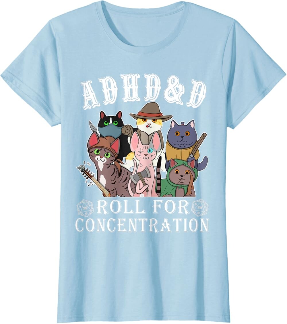 Женская футболка Funny Tees Gamer RPG Apparel Cats RPG Gamer Roll For Concentration D20 Dice Nerdy, голубой
Женская футболка Funny Tees Gamer RPG Apparel Cats RPG Gamer Roll For Concentration D20 Dice Nerdy, голубой