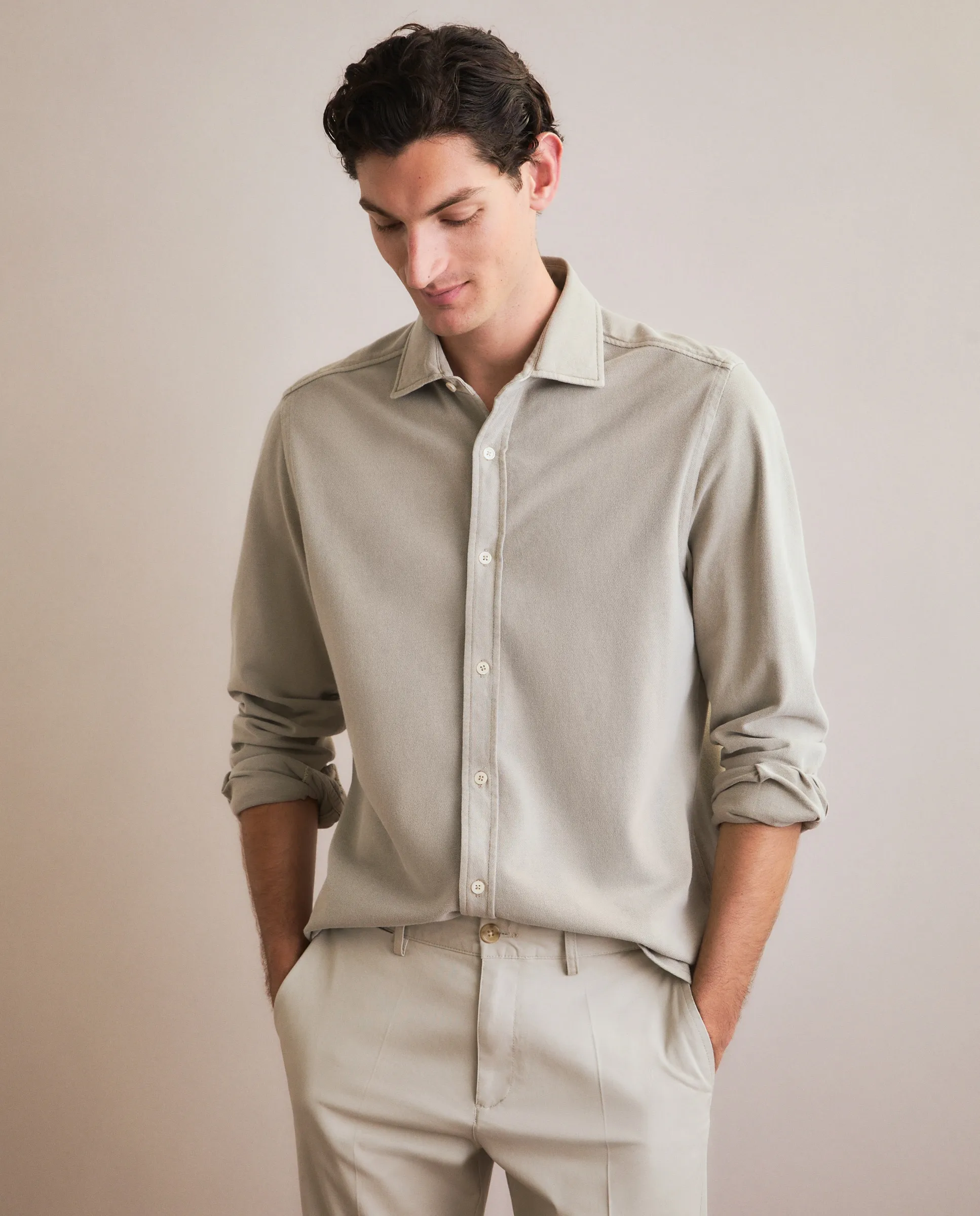 Мужская однотонная меланжевая пике-рубашка Emidio Tucci, бежевый
Мужская однотонная меланжевая пике-рубашка Emidio Tucci, бежевый