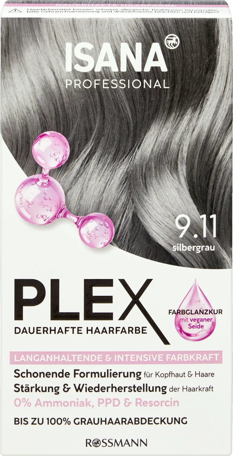 Краска для волос ISANA PROFESSIONAL Plex dauerhafte Haarfarbe 9.11 Silbergrau 
Краска для волос ISANA PROFESSIONAL Plex dauerhafte Haarfarbe 9.11 Silbergrau