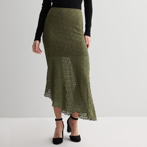 Юбка макси с кружевом и асимметричным подолом для девушек Eyeshadow, зеленый 
Юбка макси с кружевом и асимметричным подолом для девушек Eyeshadow, зеленый