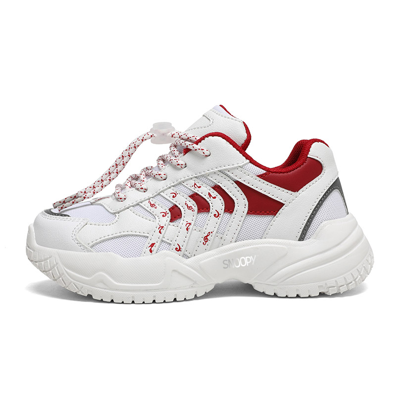Кроссовки для бега с низким верхом, противоскользящие, устойчивые к истиранию, дышащие, детские SNOOPY, белый/красный 
Кроссовки для бега с низким верхом, противоскользящие, устойчивые к истиранию, дышащие, детские SNOOPY, белый/красный