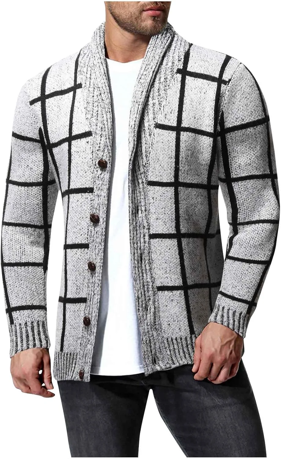 Мужской кардиган Dgoopd в клетку с воротником-шалью и кабельной вязкой
Мужской кардиган Dgoopd в клетку с воротником-шалью и кабельной вязкой