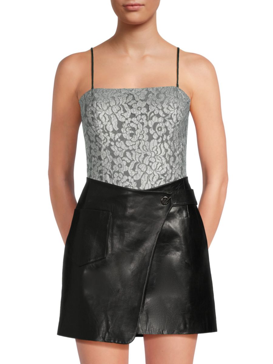 Боди Reina с металлическим кружевом Cami NYC, серебряный
Боди Reina с металлическим кружевом Cami NYC, серебряный