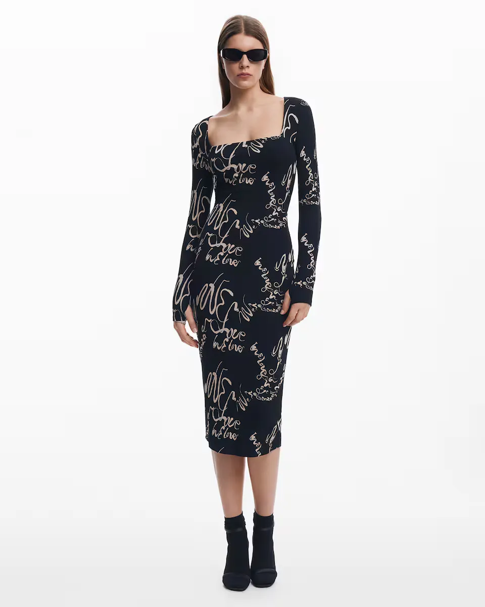 Платье с квадратным вырезом и надписью Desigual, черный
Платье с квадратным вырезом и надписью Desigual, черный
