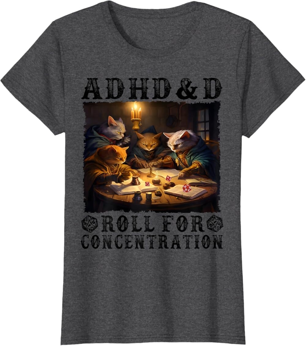 Женская футболка Funny Tees Gamer RPG Apparel Cats RPG Gamer Roll For Concentration, темно-серый
Женская футболка Funny Tees Gamer RPG Apparel Cats RPG Gamer Roll For Concentration, темно-серый