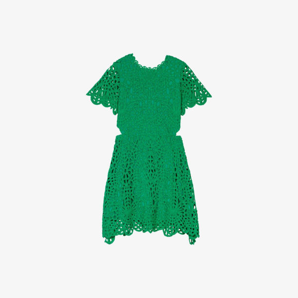 Платье мини Maje с кружевными вырезами и короткими рукавами, зеленый 
Платье мини Maje с кружевными вырезами и короткими рукавами, зеленый
