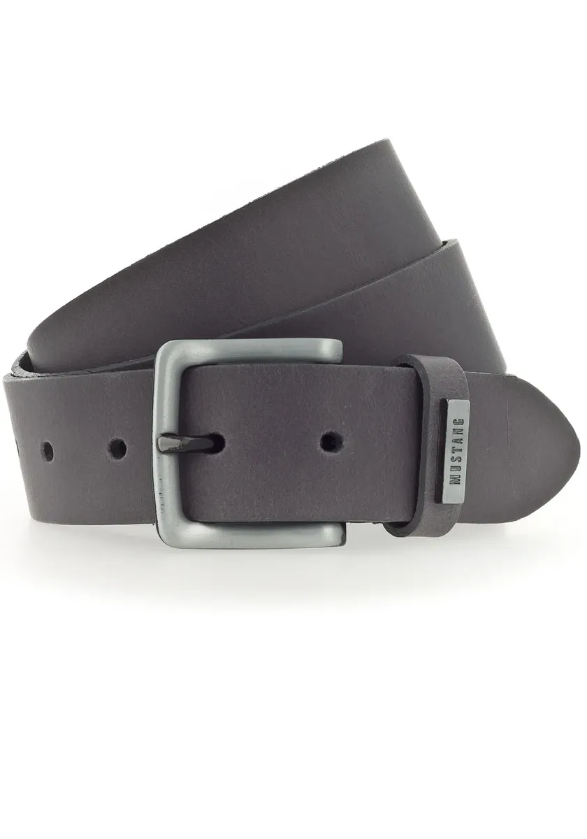 Ремень MUSTANG кожаный, с металлическим логотипом на петле, серый 
Ремень MUSTANG кожаный, с металлическим логотипом на петле, серый