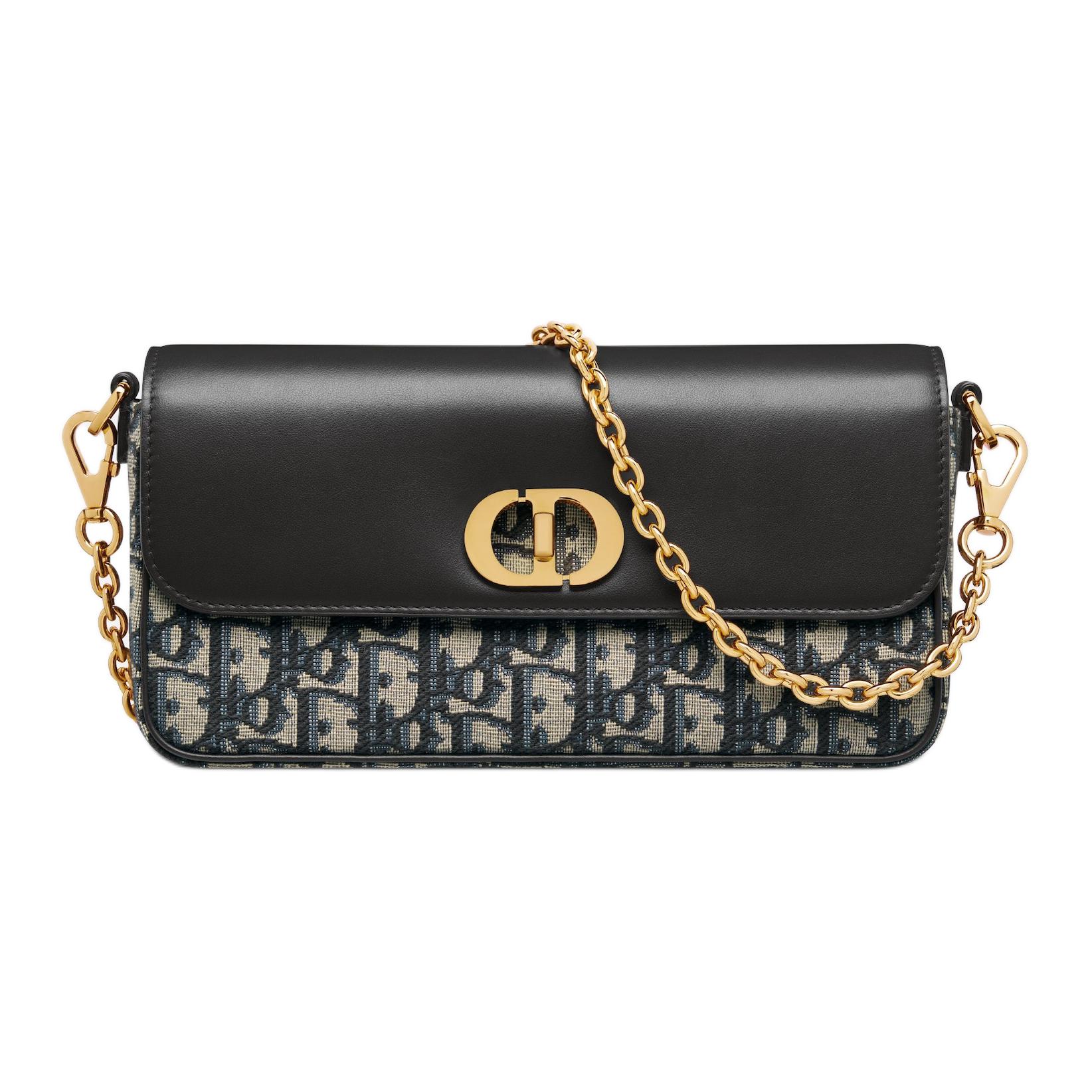 30 Montaigne Жаккард С Мини Сумкой Через Плечо Из Телячьей Кожи Женская Синяя И Черная DIOR