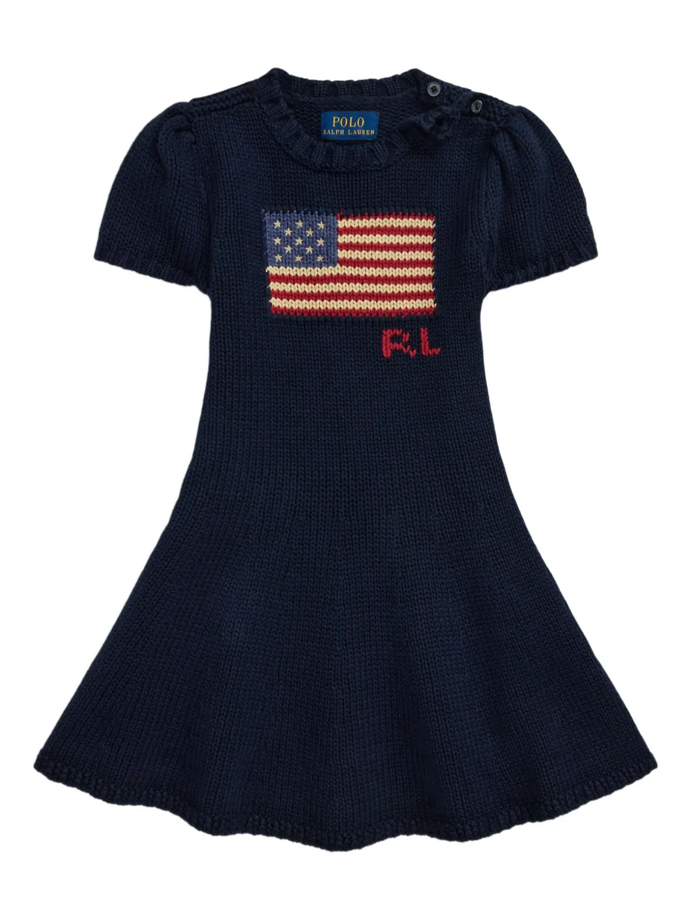 Платье вязки интарсия с логотипом POLO RALPH LAUREN KIDS, синий 
Платье вязки интарсия с логотипом POLO RALPH LAUREN KIDS, синий