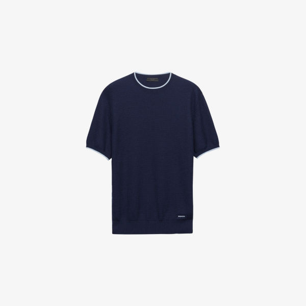 Джемпер Prada с коротким рукавом с аппликацией, синий 
Джемпер Prada с коротким рукавом с аппликацией, синий