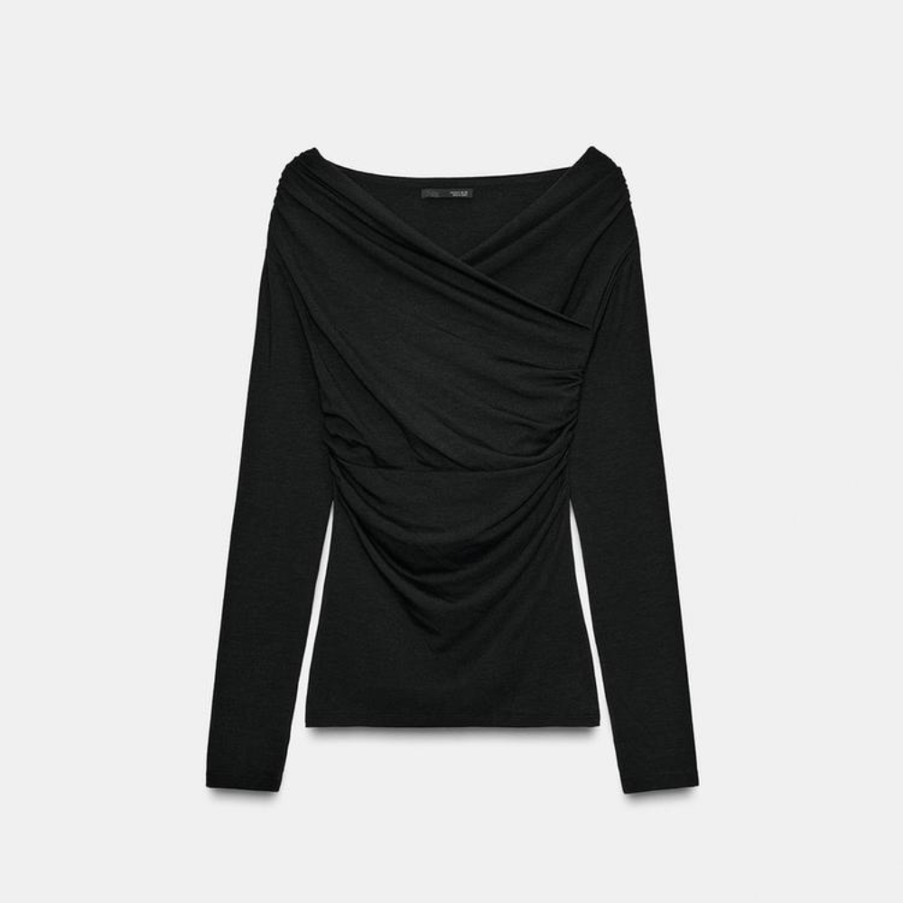 Блузка Zara Draped Surplice Neckline, черный
Блузка Zara Draped Surplice Neckline, черный