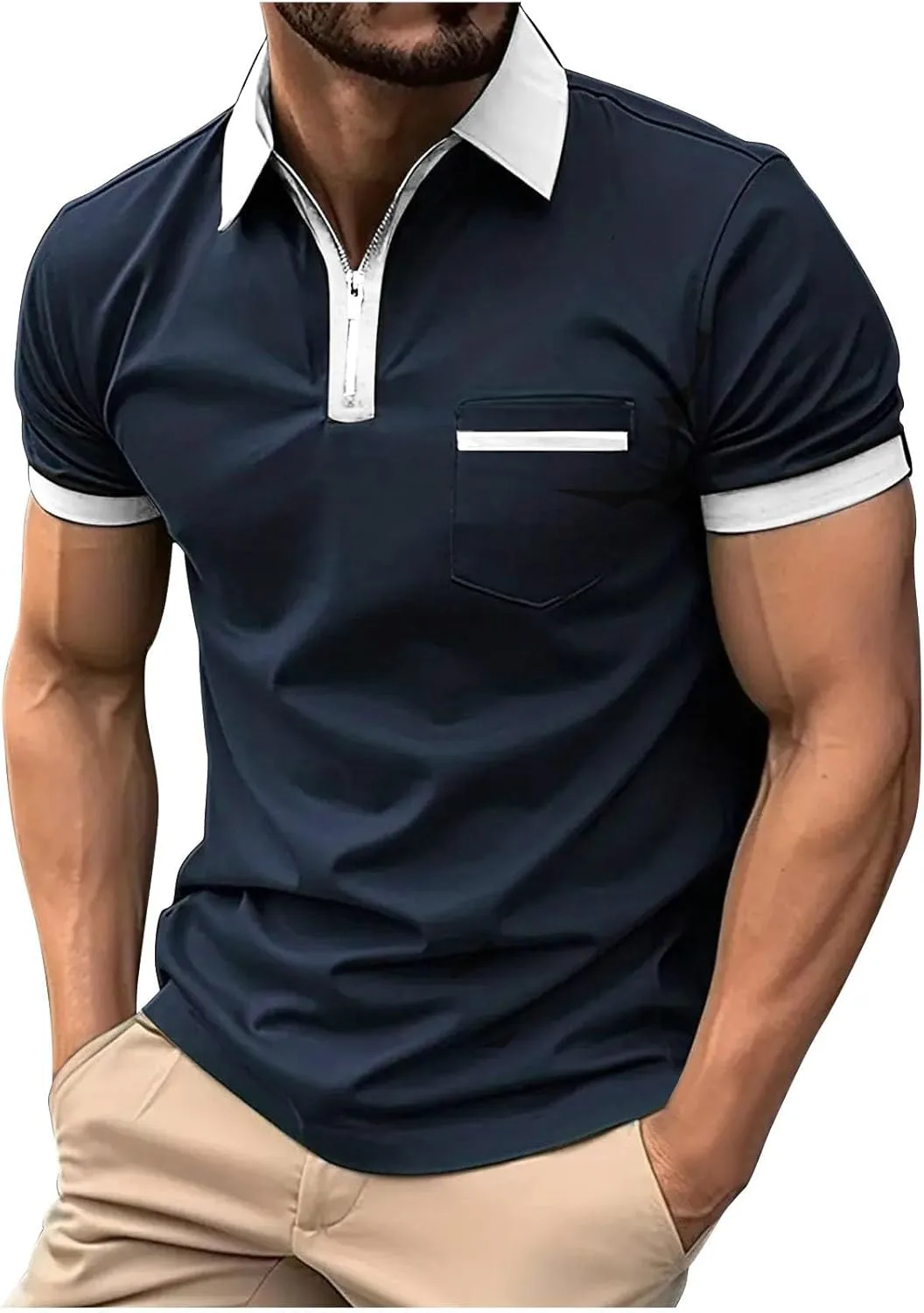 Поло для мужчин с коротким рукавом и воротником на молнии
Поло для мужчин с коротким рукавом и воротником на молнии