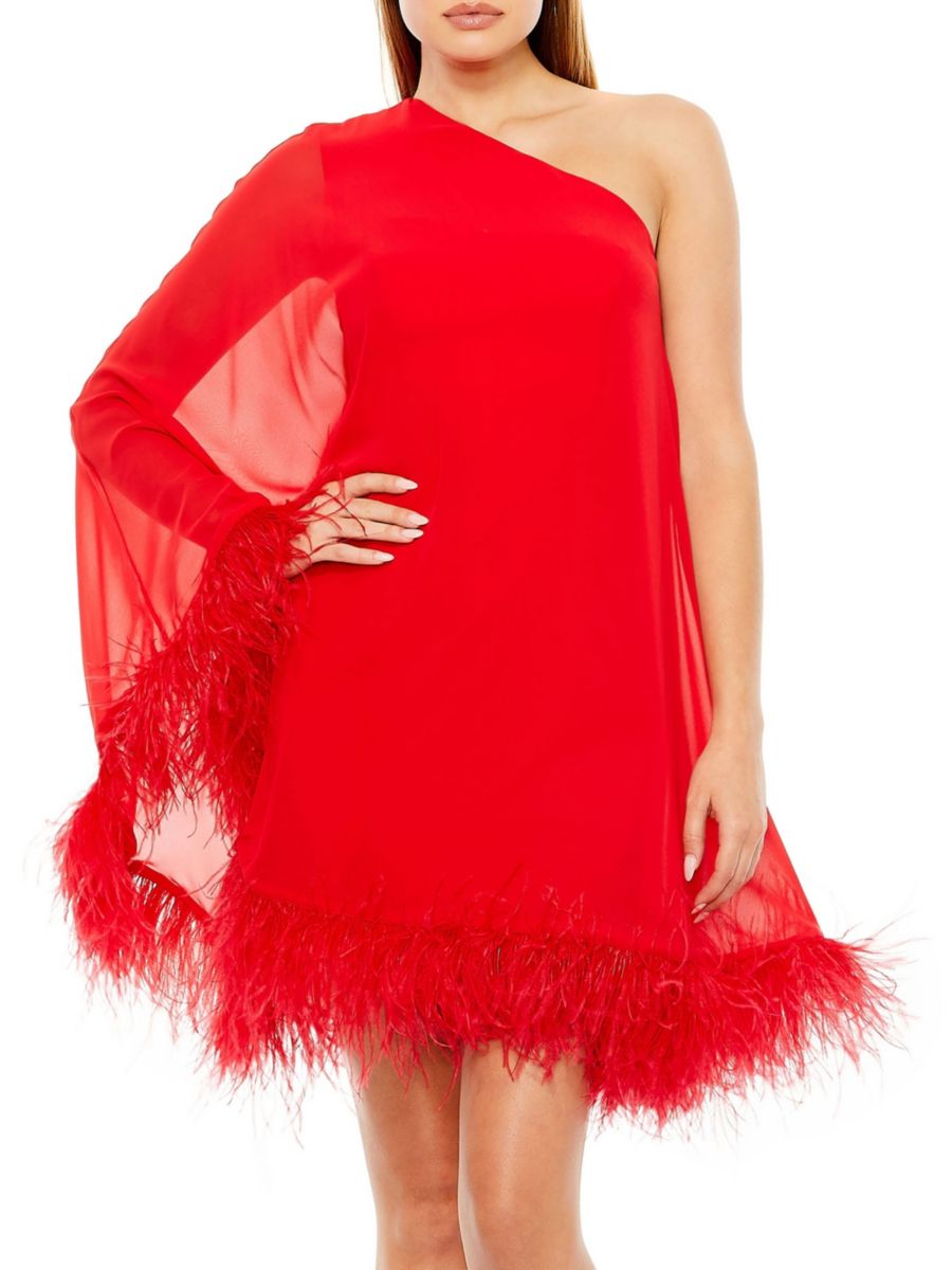Мини-платье-трапеция на одно плечо Mac Duggal, красный 
Мини-платье-трапеция на одно плечо Mac Duggal, красный