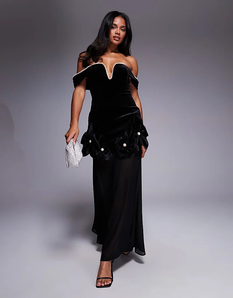 Бархатное платье макси с открытыми плечами и корсажами ASOS LUXE черного цвета
Бархатное платье макси с открытыми плечами и корсажами ASOS LUXE черного цвета