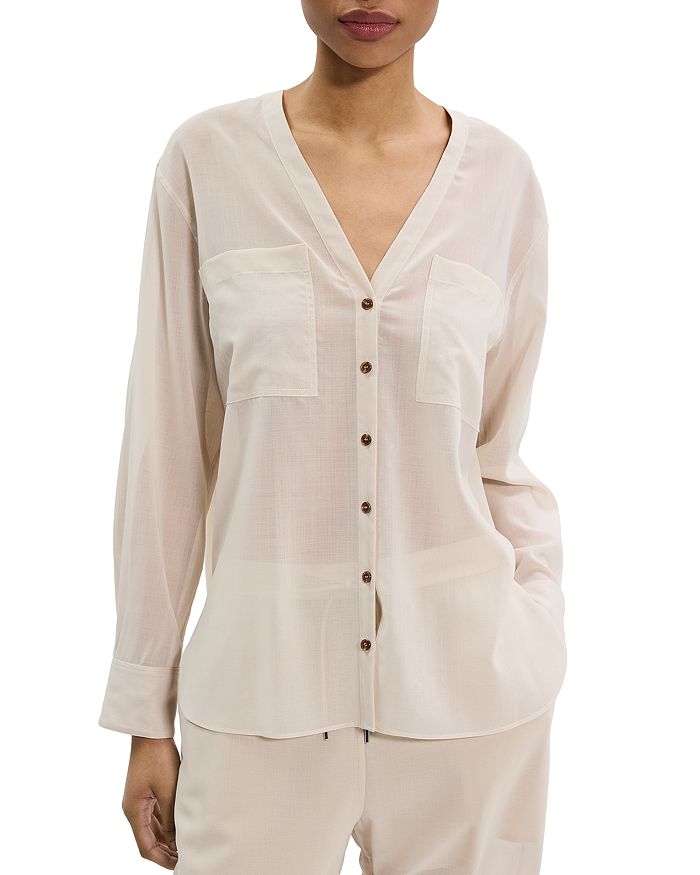 Оверсайз рубашка без воротника Theory, коричневый/бежевый 
Оверсайз рубашка без воротника Theory, коричневый/бежевый