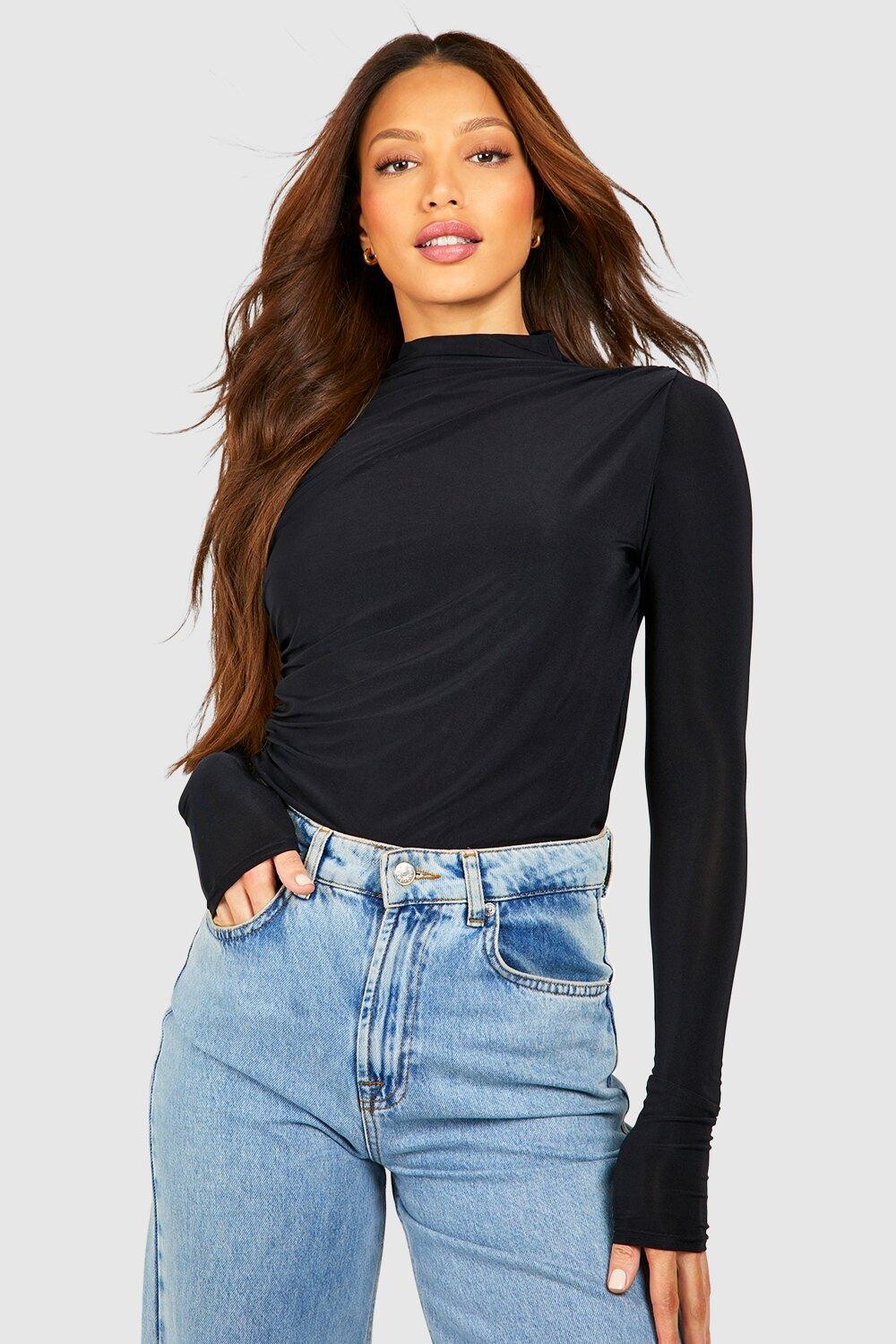 Высокий облегающий двухслойный топ со сборками и высоким воротником boohoo, черный
Высокий облегающий двухслойный топ со сборками и высоким воротником boohoo, черный