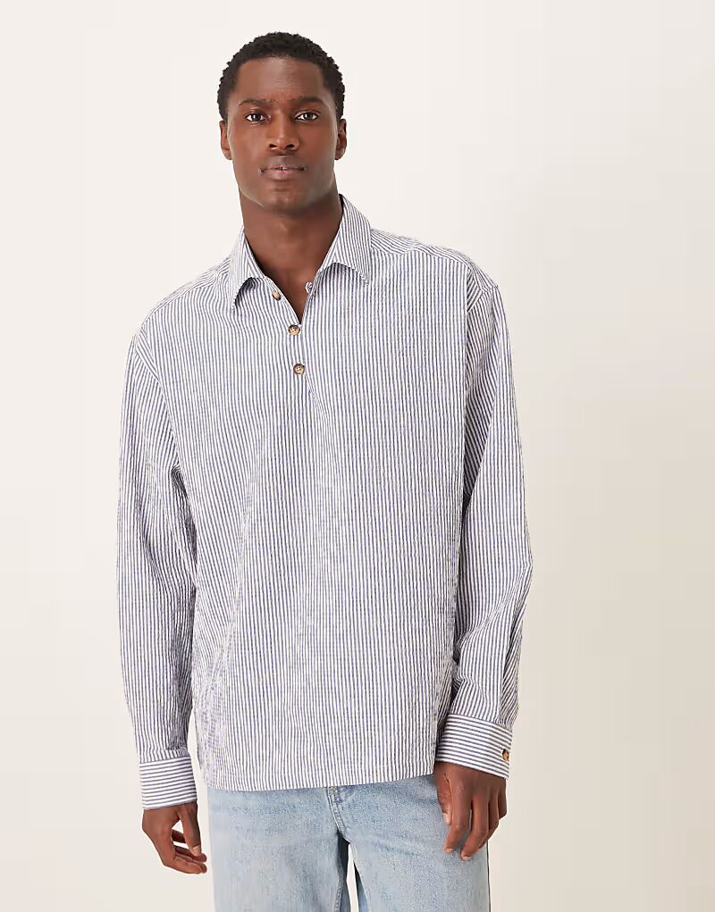 Рубашка свободного кроя из сирсакера в полоску синего цвета Asos Design
Рубашка свободного кроя из сирсакера в полоску синего цвета Asos Design