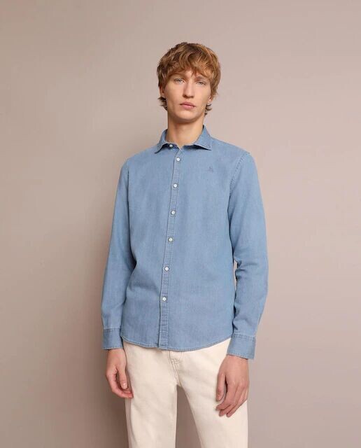 Однотонная узкая мужская рубашка из денима Scalpers, синий
Однотонная узкая мужская рубашка из денима Scalpers, синий