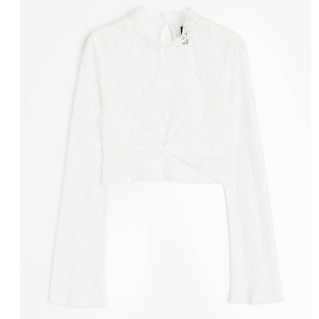 Топ кружевной с длинными рукавами H&M, белый
Топ кружевной с длинными рукавами H&M, белый