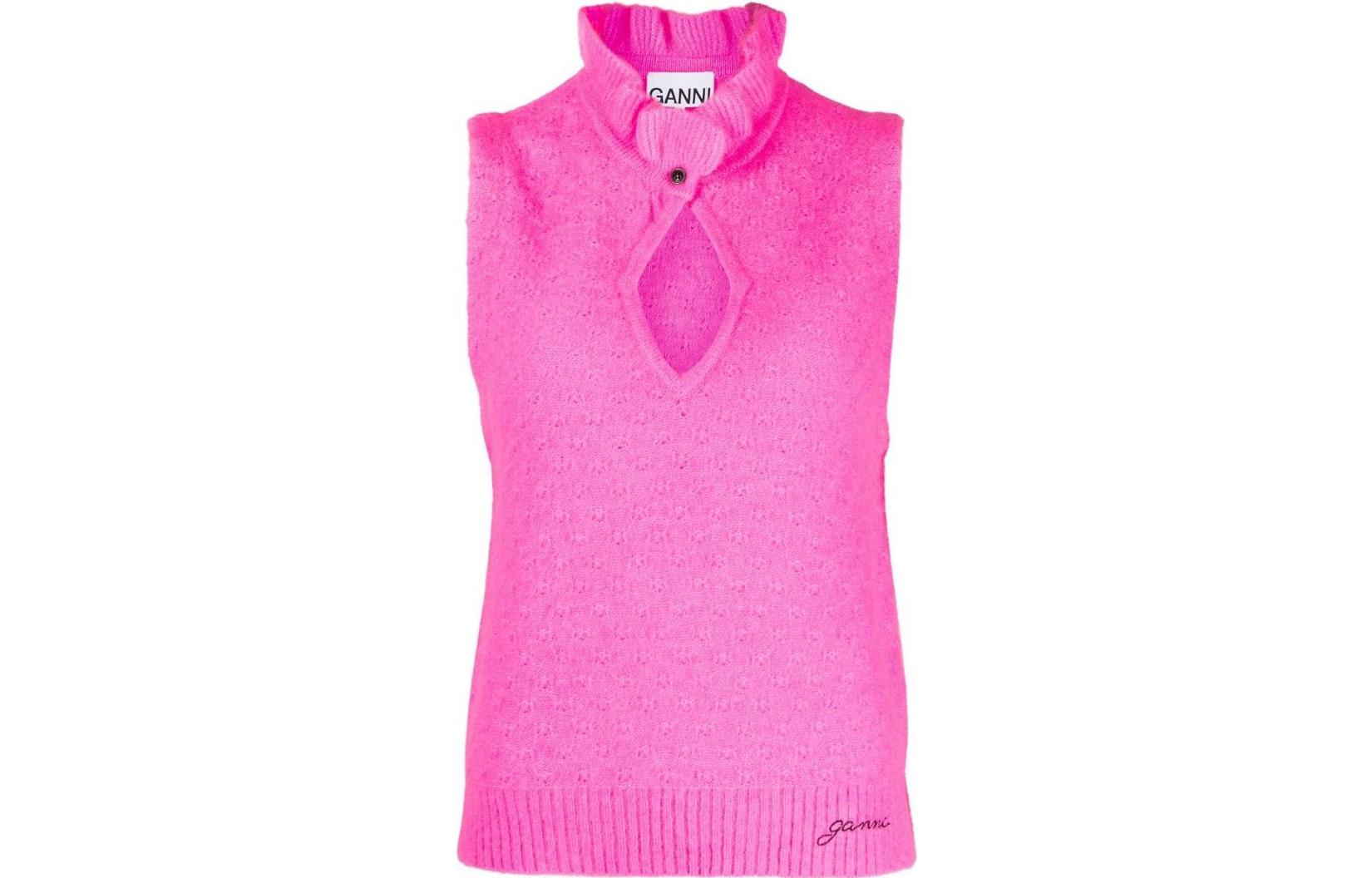 Вязаный топ без рукавов с вырезами Ganni, розовый
Вязаный топ без рукавов с вырезами Ganni, розовый