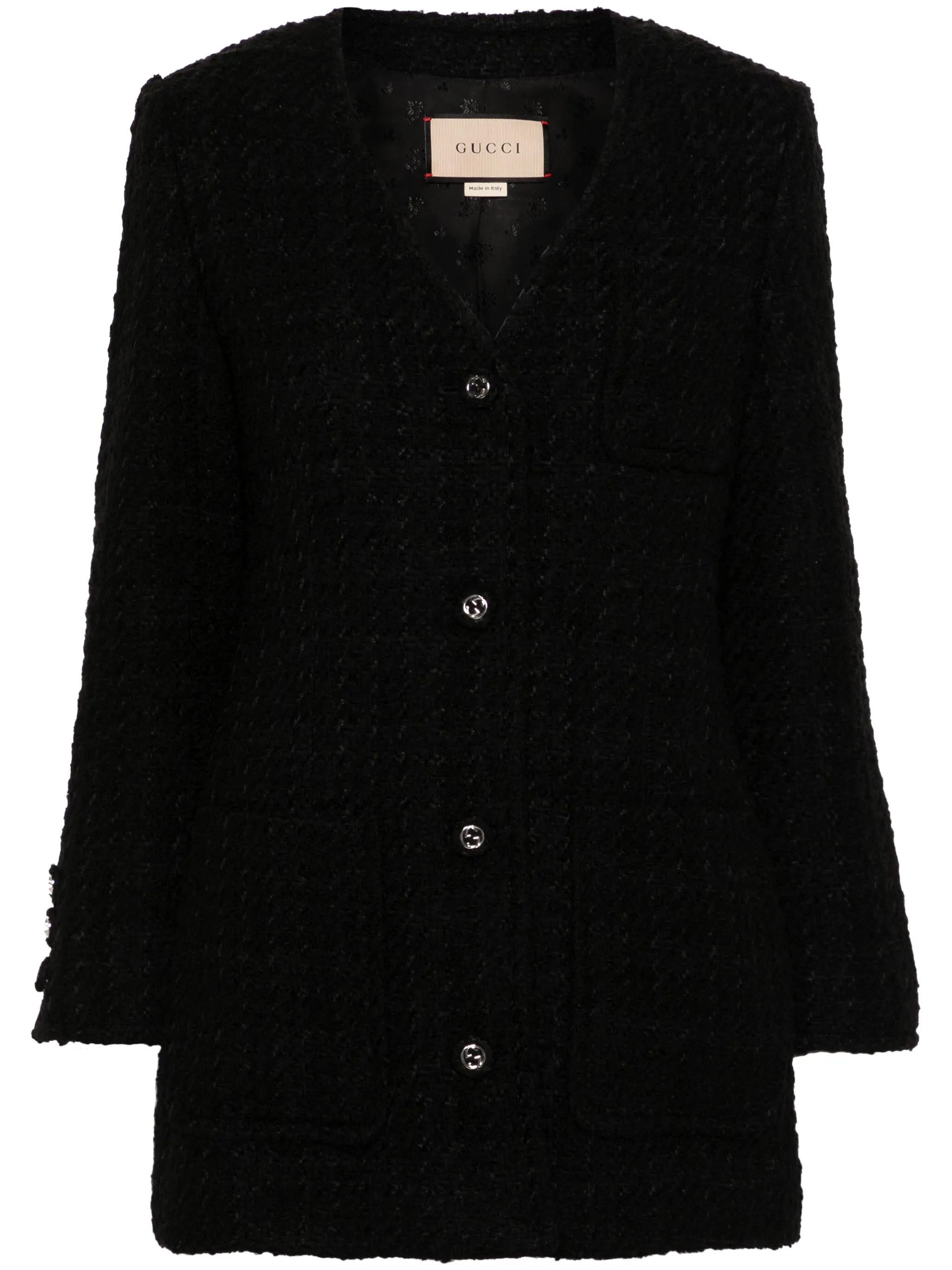 Однобортный твидовый жакет Gucci, черный
Однобортный твидовый жакет Gucci, черный