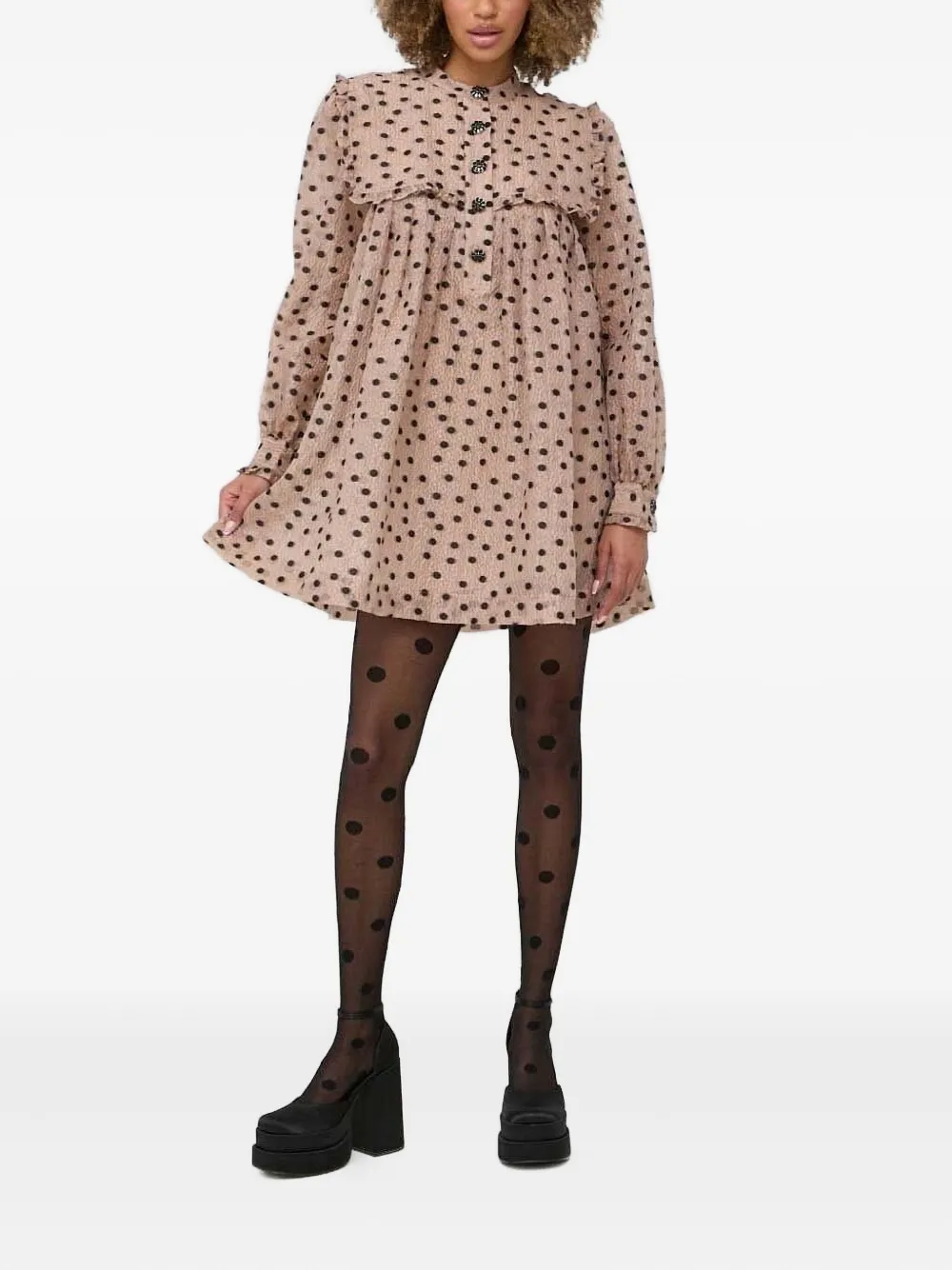 Мини-платье в горошек с оборками Custommade, нейтральный 
Мини-платье в горошек с оборками Custommade, нейтральный