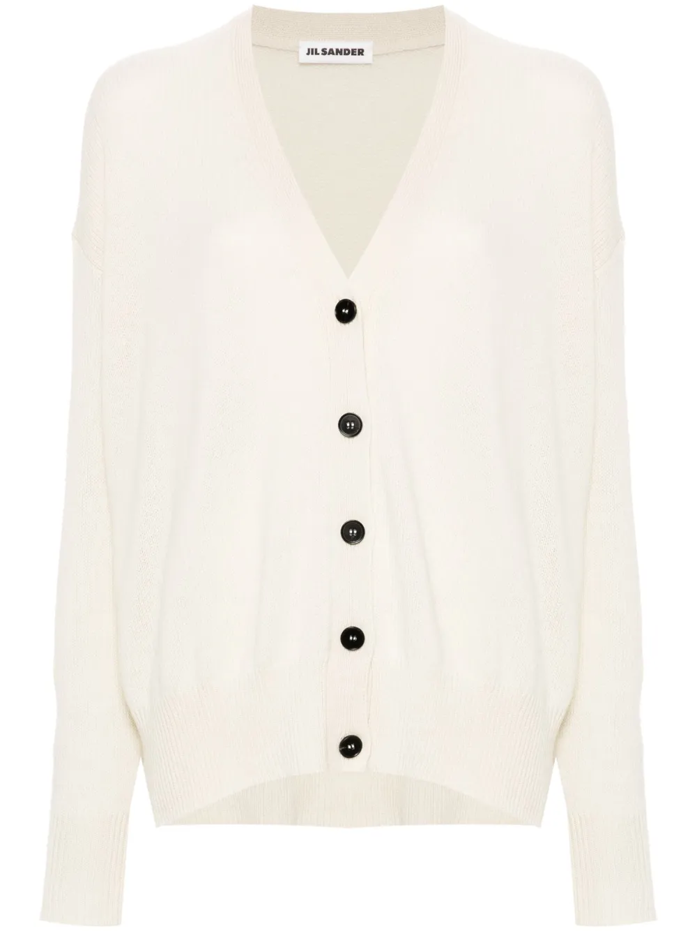 Кашемировый кардиган с приспущенными плечами JIL SANDER, белый 
Кашемировый кардиган с приспущенными плечами JIL SANDER, белый