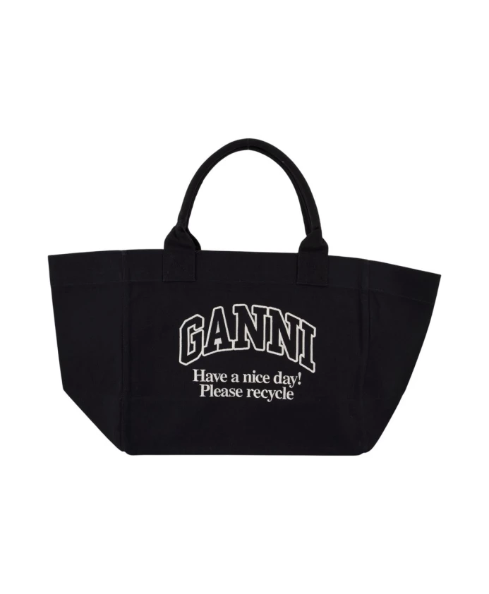 Черная хлопковая сумка-шоппер с логотипом Ganni, черный
Черная хлопковая сумка-шоппер с логотипом Ganni, черный