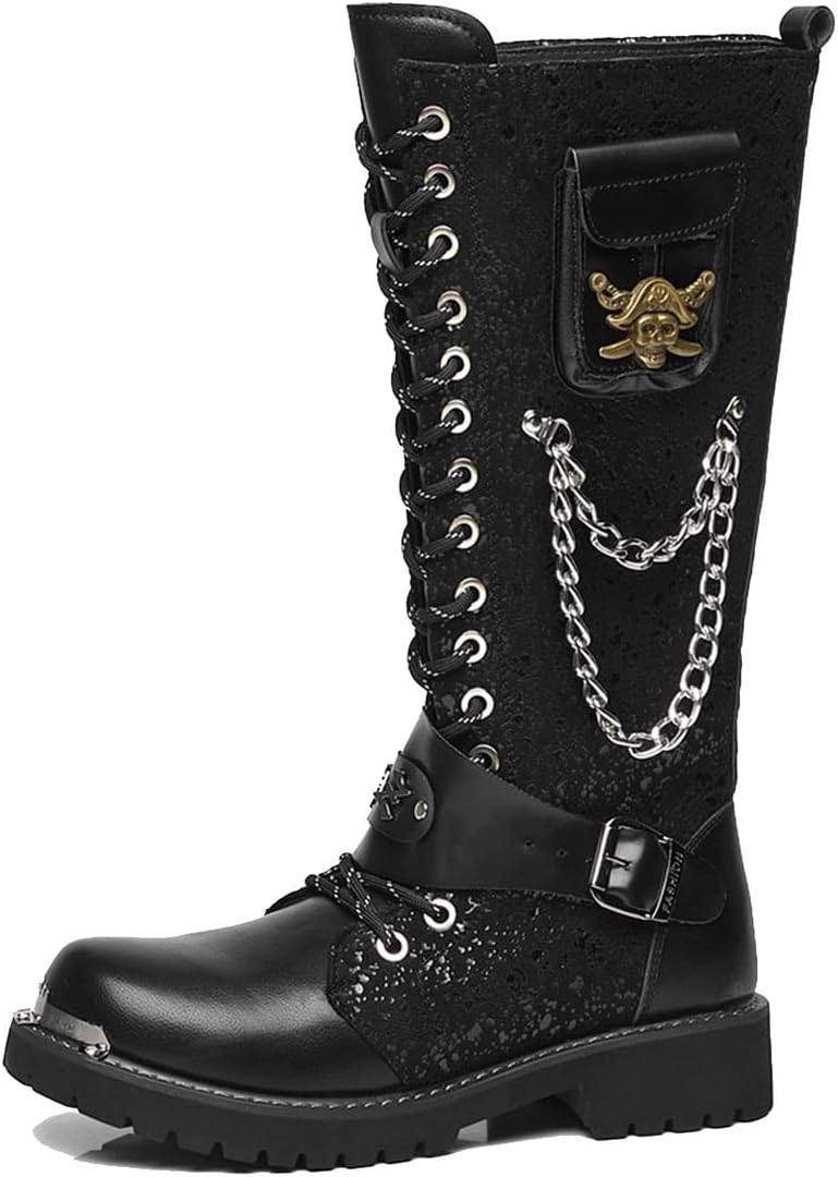 Мужские готические боевые ботинки Santimon с цепочкой, шнуровкой, панк-стилем, для мотоциклистов, с металлическим носком и протекторной подошвой, черный
Мужские готические боевые ботинки Santimon с цепочкой, шнуровкой, панк-стилем, для мотоциклистов, с металлическим носком и протекторной подошвой, черный