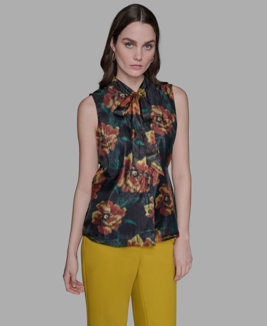 Женская блузка с цветочным принтом и завязками на шее KARL LAGERFELD PARIS, Gold Flake Multi
Женская блузка с цветочным принтом и завязками на шее KARL LAGERFELD PARIS, Gold Flake Multi