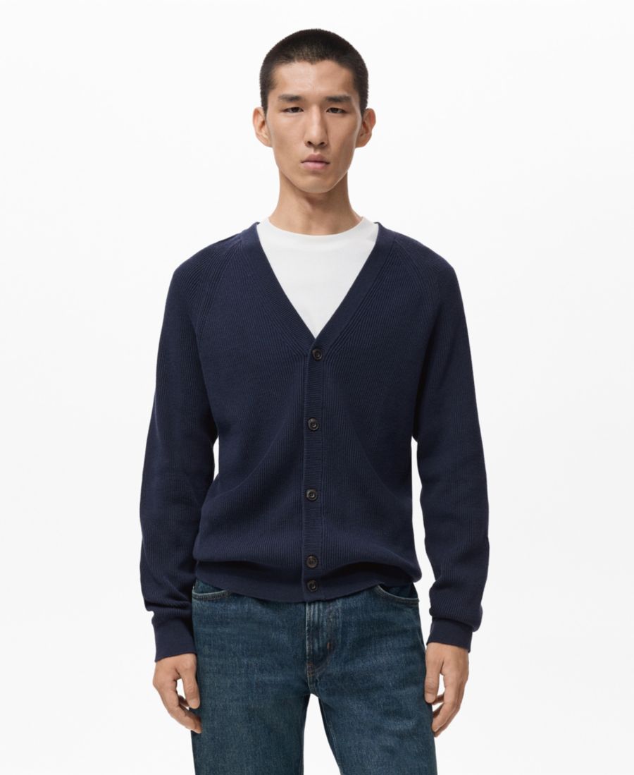 Мужской ребристый вязаный кардиган на пуговицах MANGO, Navy
Мужской ребристый вязаный кардиган на пуговицах MANGO, Navy