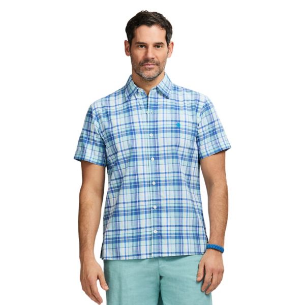 Мужская рубашка мадрас с коротким рукавом и застежкой на пуговицы Izod, цвет adriatic blue check 
Мужская рубашка мадрас с коротким рукавом и застежкой на пуговицы Izod, цвет adriatic blue check