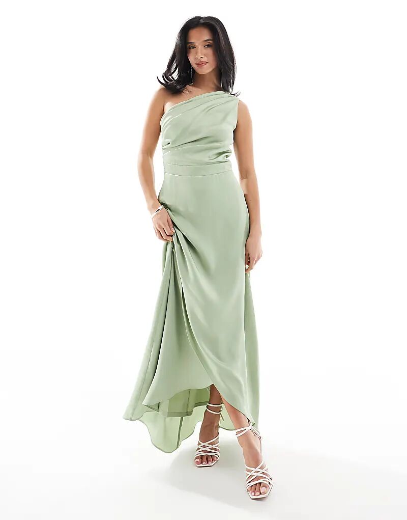 Платье макси из атласа на одно плечо с юбкой-халатом в цвете шалфея TFNC
Платье макси из атласа на одно плечо с юбкой-халатом в цвете шалфея TFNC