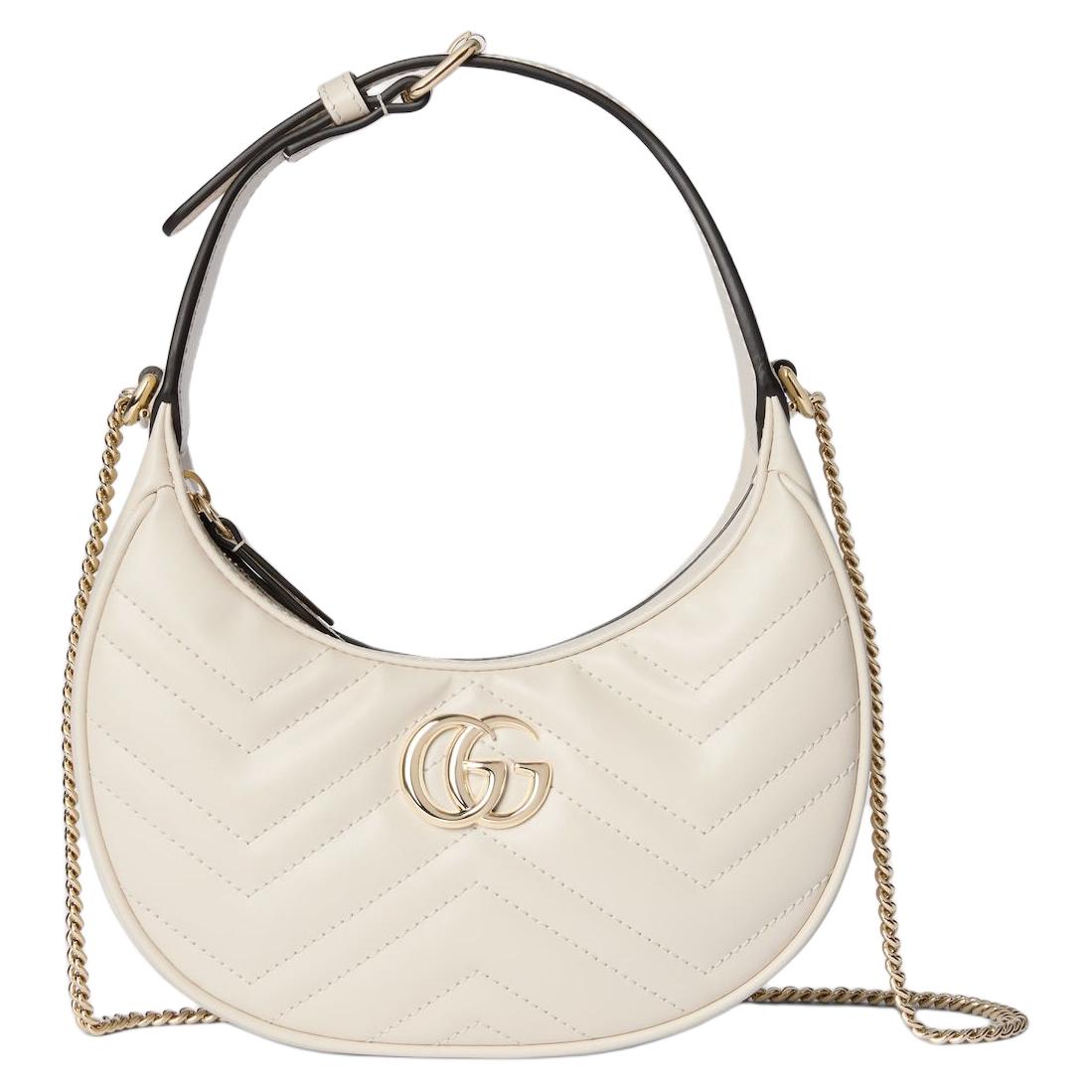GUCCI Сумка GG Marmont кожаная через плечо полумесяц маленькая женская белая 
GUCCI Сумка GG Marmont кожаная через плечо полумесяц маленькая женская белая