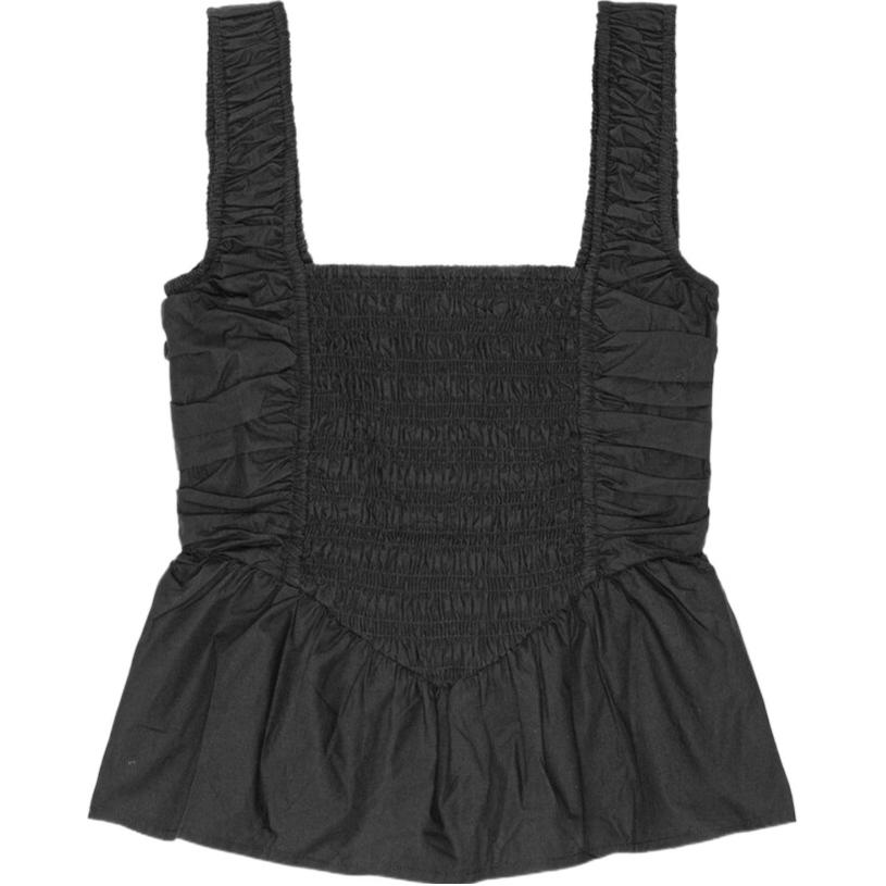 GANNI Поплиновая блузка на бретелях с буфами, черная
GANNI Поплиновая блузка на бретелях с буфами, черная