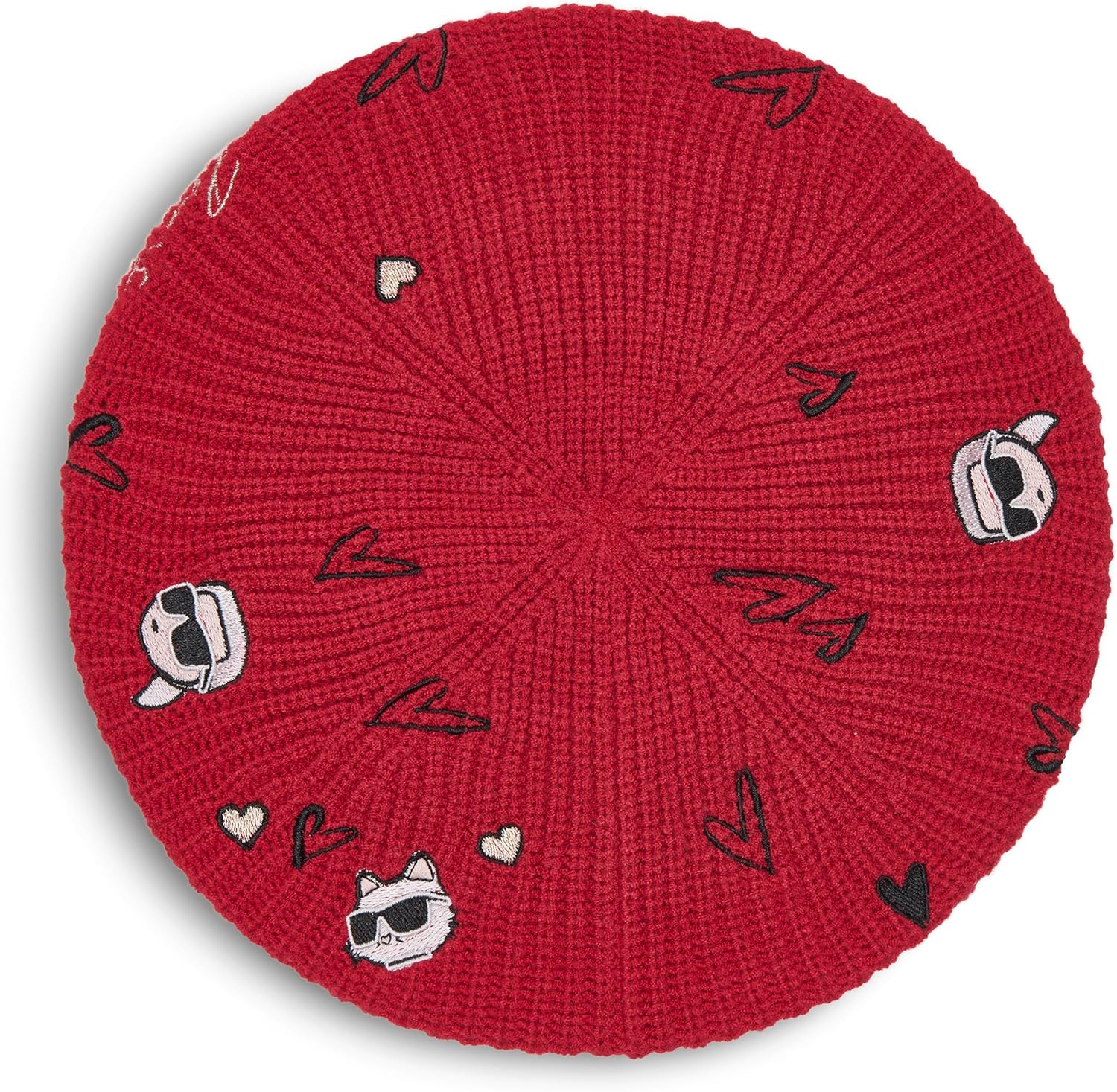 Karl Lagerfeld Womens Embroidered Karl Hearts Beret, Crimson
Karl Lagerfeld Womens Embroidered Karl Hearts Beret, Crimson
