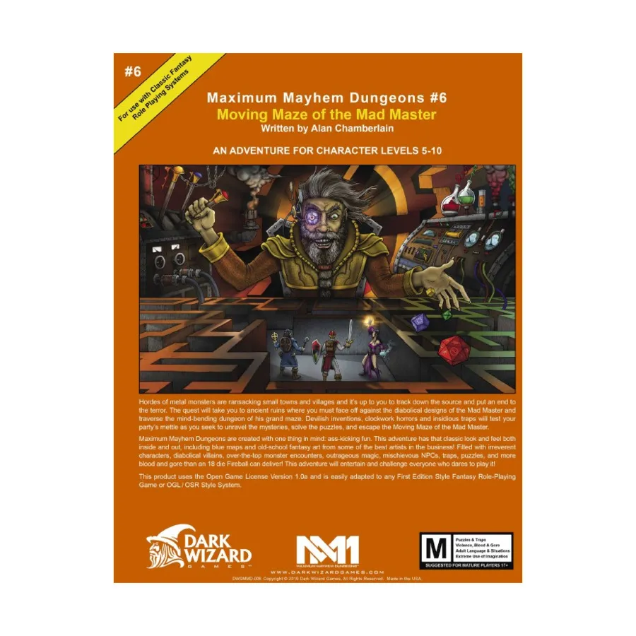 #6 - Moving Maze of the Mad Master, Maximum Mayhem Dungeons - OSRIC Compatible Modules (Dark Wizard Games), мягкая обложка
#6 - Moving Maze of the Mad Master, Maximum Mayhem Dungeons - OSRIC Compatible Modules (Dark Wizard Games), мягкая обложка
