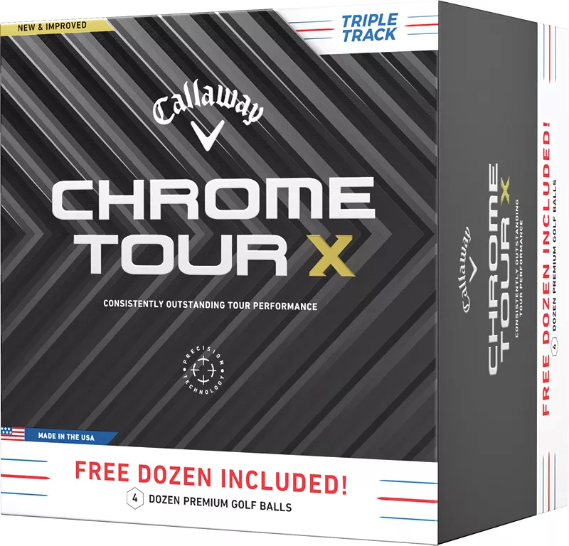 Мячи для гольфа Callaway Chrome Tour X с тройной дорожкой 2024 — 4 дюжины, белый
Мячи для гольфа Callaway Chrome Tour X с тройной дорожкой 2024 — 4 дюжины, белый