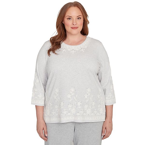 Топ с круглым вырезом в полоску с декором Plus size Alfred Dunner, Pearl Heather
Топ с круглым вырезом в полоску с декором Plus size Alfred Dunner, Pearl Heather