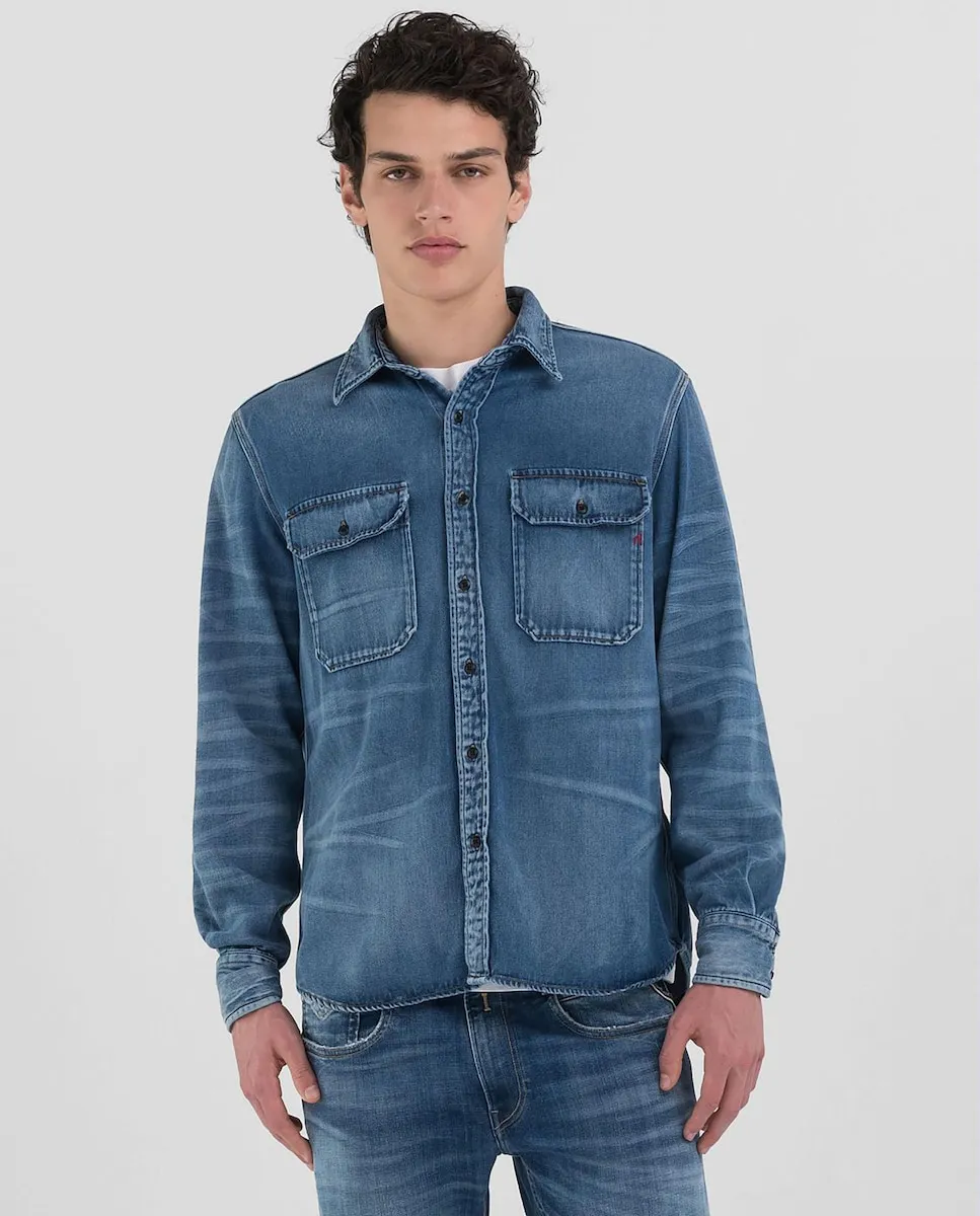 Мужская джинсовая рубашка с длинными рукавами Replay, тёмно-синий 
Мужская джинсовая рубашка с длинными рукавами Replay, тёмно-синий