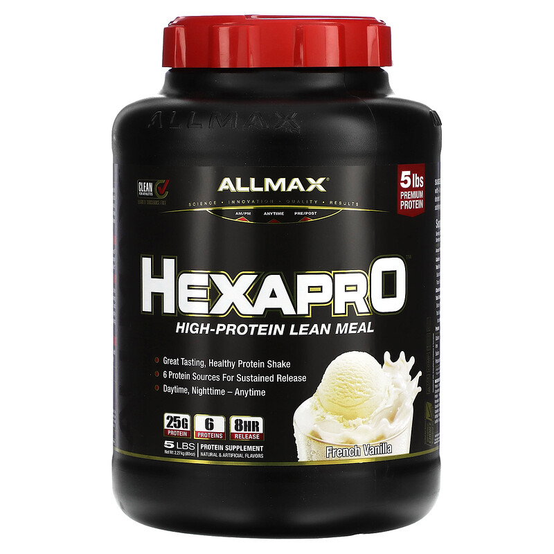 ALLMAX, Hexapro, смесь из 6 протеинов ультрапремиального качества, французская ваниль, 2,27 кг (5 фунтов)
ALLMAX, Hexapro, смесь из 6 протеинов ультрапремиального качества, французская ваниль, 2,27 кг (5 фунтов)