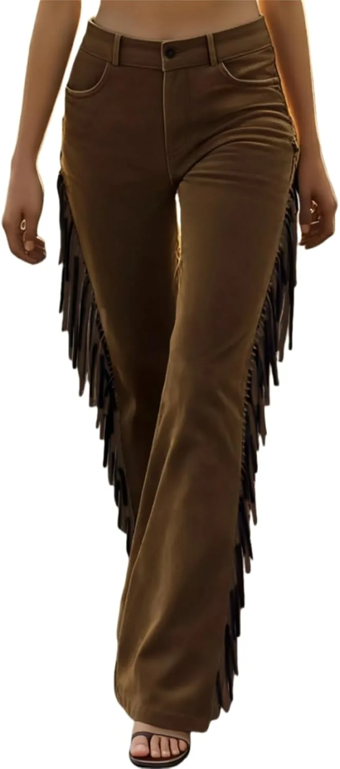 Брюки Bell Bottom для женщин, винтажные, коричневые, с бахромой
Брюки Bell Bottom для женщин, винтажные, коричневые, с бахромой