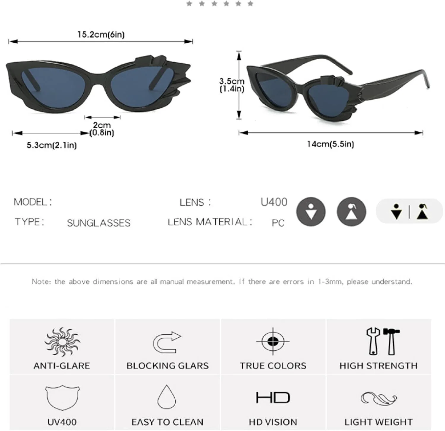 Модные солнцезащитные очки в стиле панк «кошачий глаз» для женщин, роскошная маленькая оправа, трендовые, с защитой от УФ-излучения UV400 TVTBBVV, Blackyllow
Модные солнцезащитные очки в стиле панк «кошачий глаз» для женщин, роскошная маленькая оправа, трендовые, с защитой от УФ-излучения UV400 TVTBBVV, Blackyllow