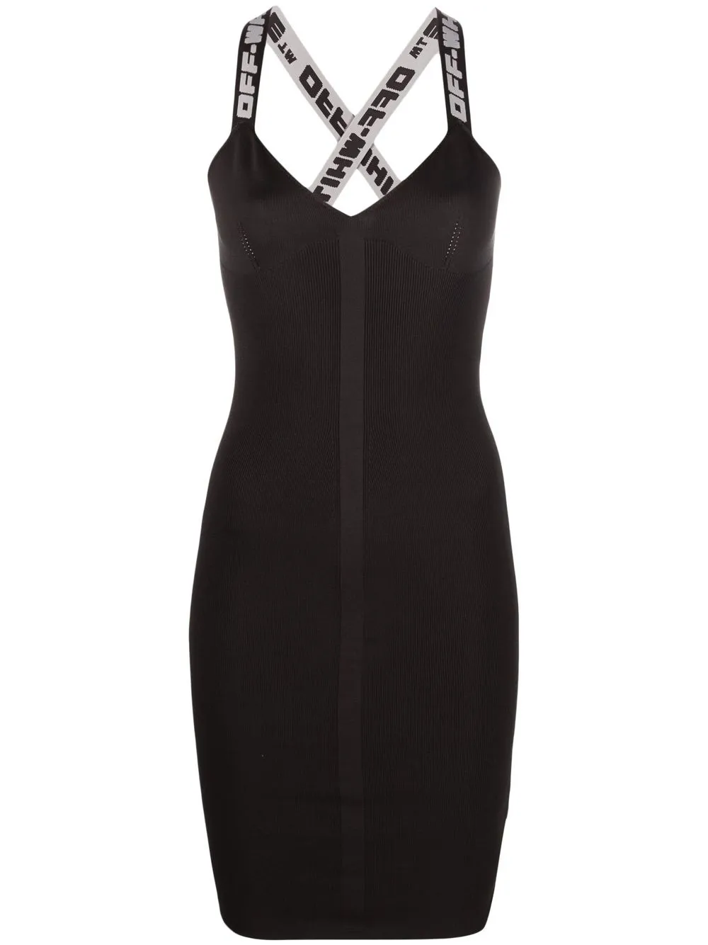 Платье мини с V-образным вырезом и логотипом OFF-WHITE, черный 
Платье мини с V-образным вырезом и логотипом OFF-WHITE, черный