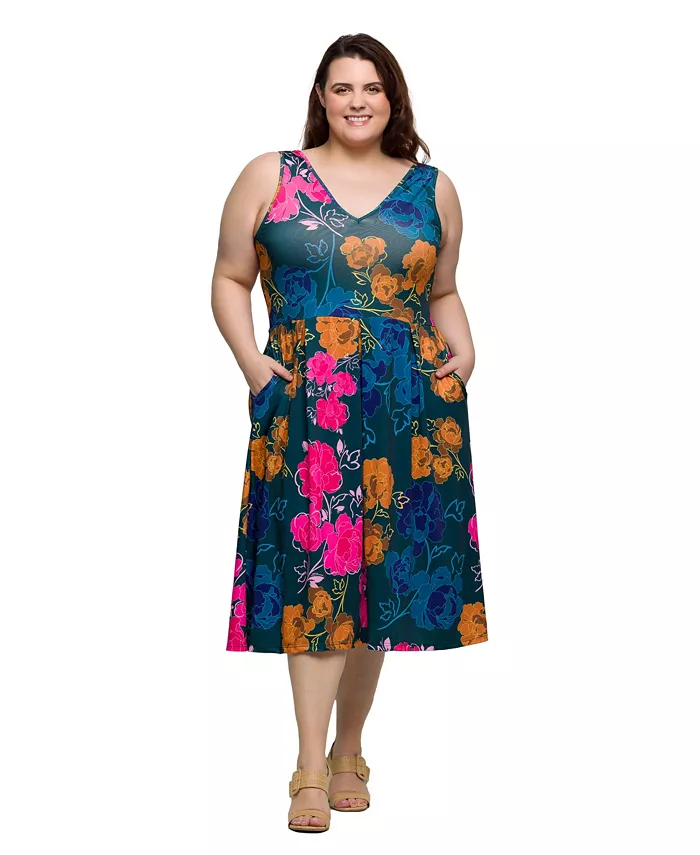 Платье размера плюс с принтом миди без рукавов и плиссированными карманами 24seven Comfort Apparel, зеленый
Платье размера плюс с принтом миди без рукавов и плиссированными карманами 24seven Comfort Apparel, зеленый