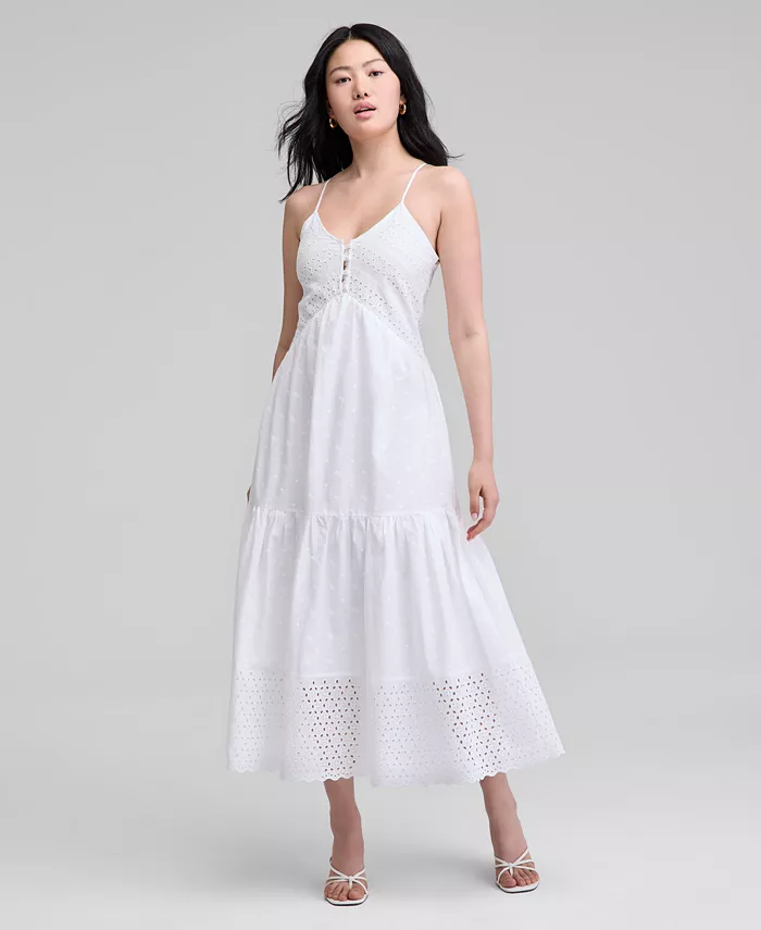 Платье макси из хлопка с кружевными вставками и ярусами Petite And Now This, белый 
Платье макси из хлопка с кружевными вставками и ярусами Petite And Now This, белый