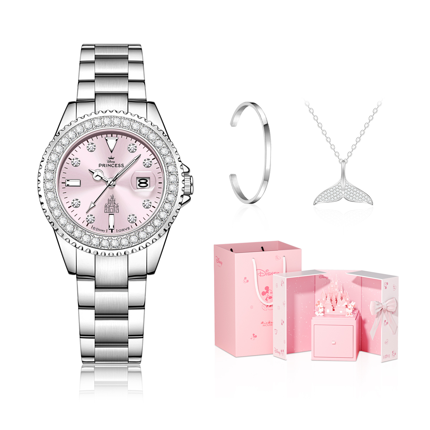 Disney Часы для женщин с механизмом Princess Quartz, ремешок из нержавеющей стали, розовый циферблат
Disney Часы для женщин с механизмом Princess Quartz, ремешок из нержавеющей стали, розовый циферблат