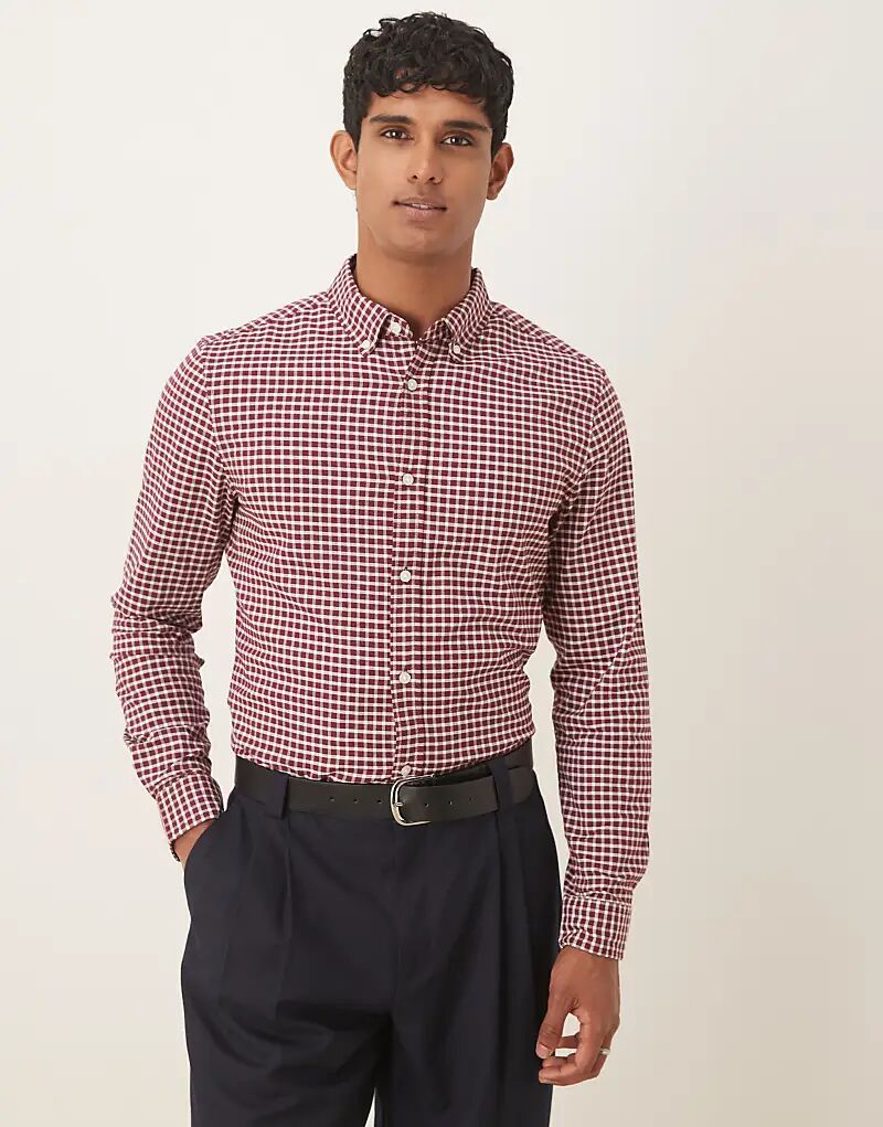 Рубашка ASOS DESIGN облегающего кроя в клетку бордового цвета
Рубашка ASOS DESIGN облегающего кроя в клетку бордового цвета